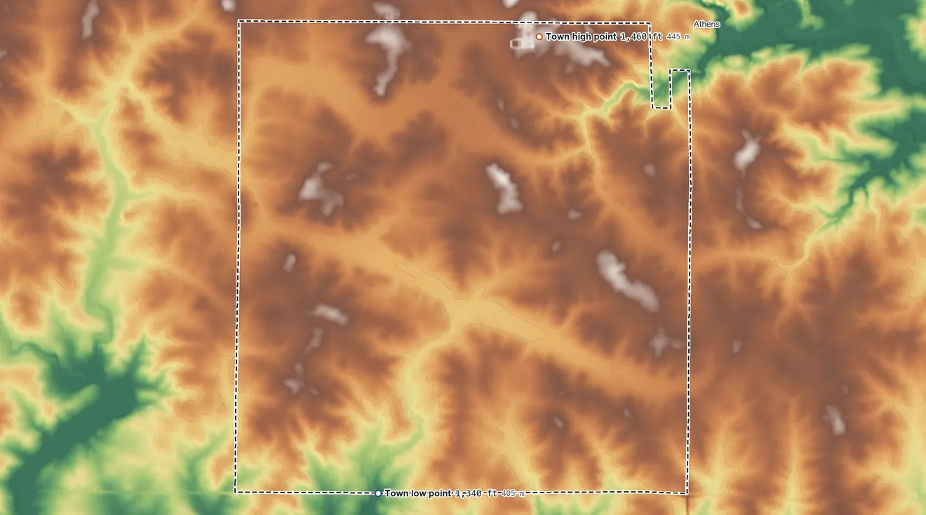 Topographic elevation map of Johnson, Wisconsin, shaded from 1,340 ft on the southwest side to 1,460 ft on the north side