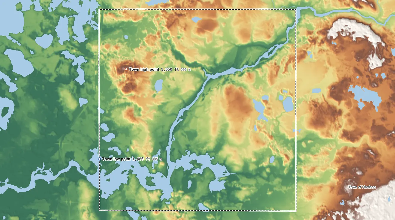 Topographic elevation map of Town of King, Wisconsin, shaded from 1,460 ft on the west side to 1,650 ft on the northwest side