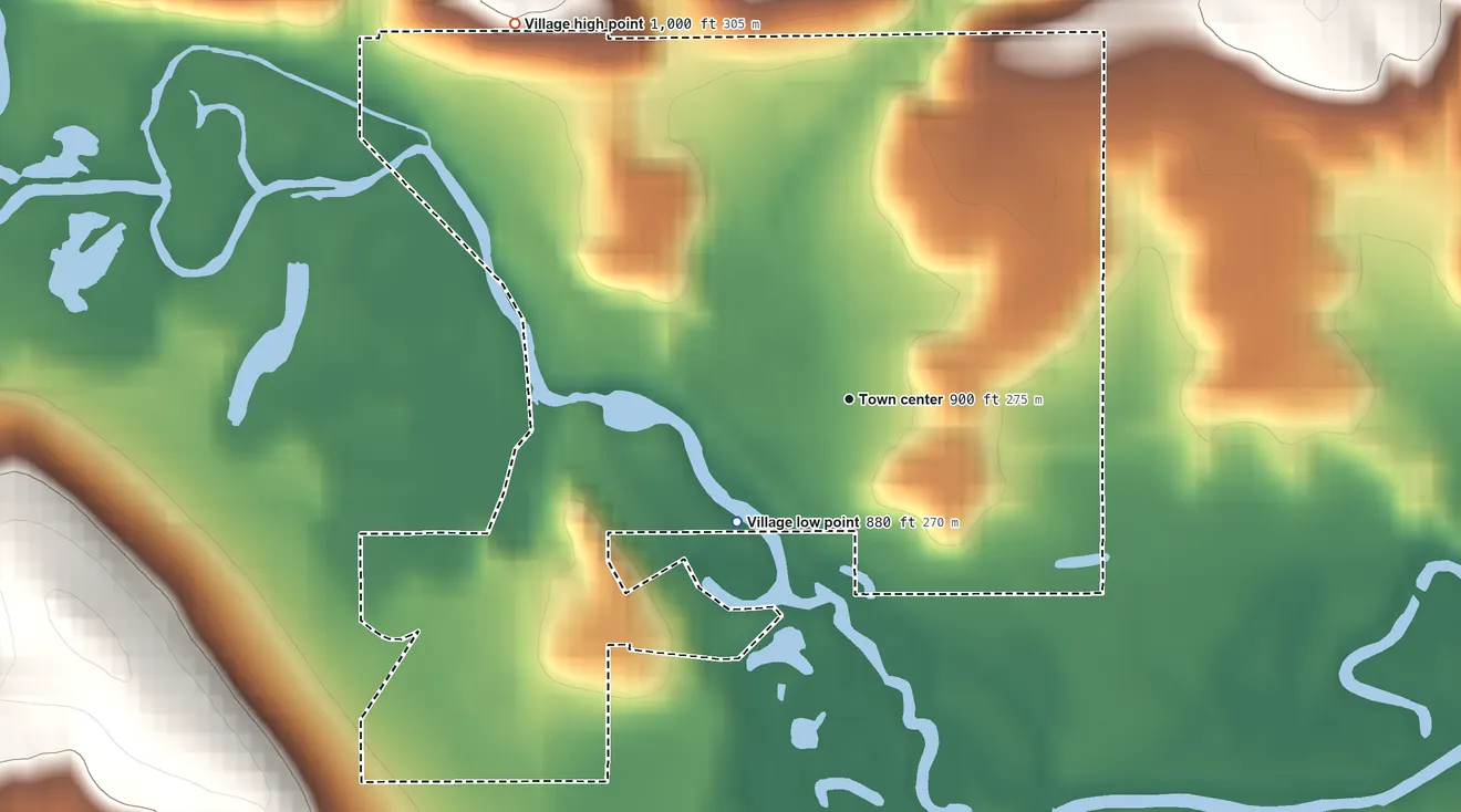 Topographic elevation map of Village of La Valle, Wisconsin, shaded from 880 ft on the southwest side to 1,000 ft on the northwest side
