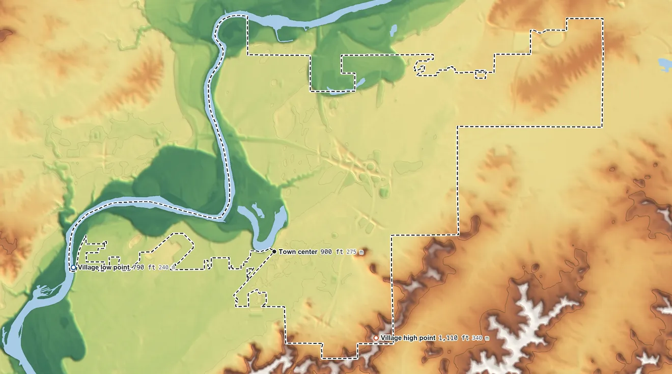 Topographic elevation map of Lake Hallie, Wisconsin, shaded from 790 ft on the west side to 1,110 ft on the southeast side
