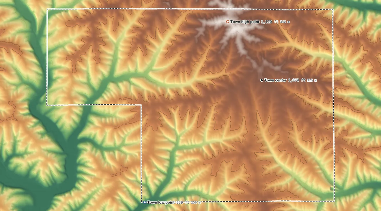 Topographic elevation map of Lamont, Wisconsin, shaded from 830 ft on the southwest side to 1,110 ft on the northwest side