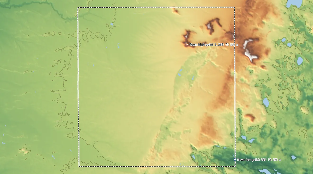 Topographic elevation map of Lincoln, Adams County, Wisconsin, shaded from 910 ft on the southeast side to 1,280 ft on the north side