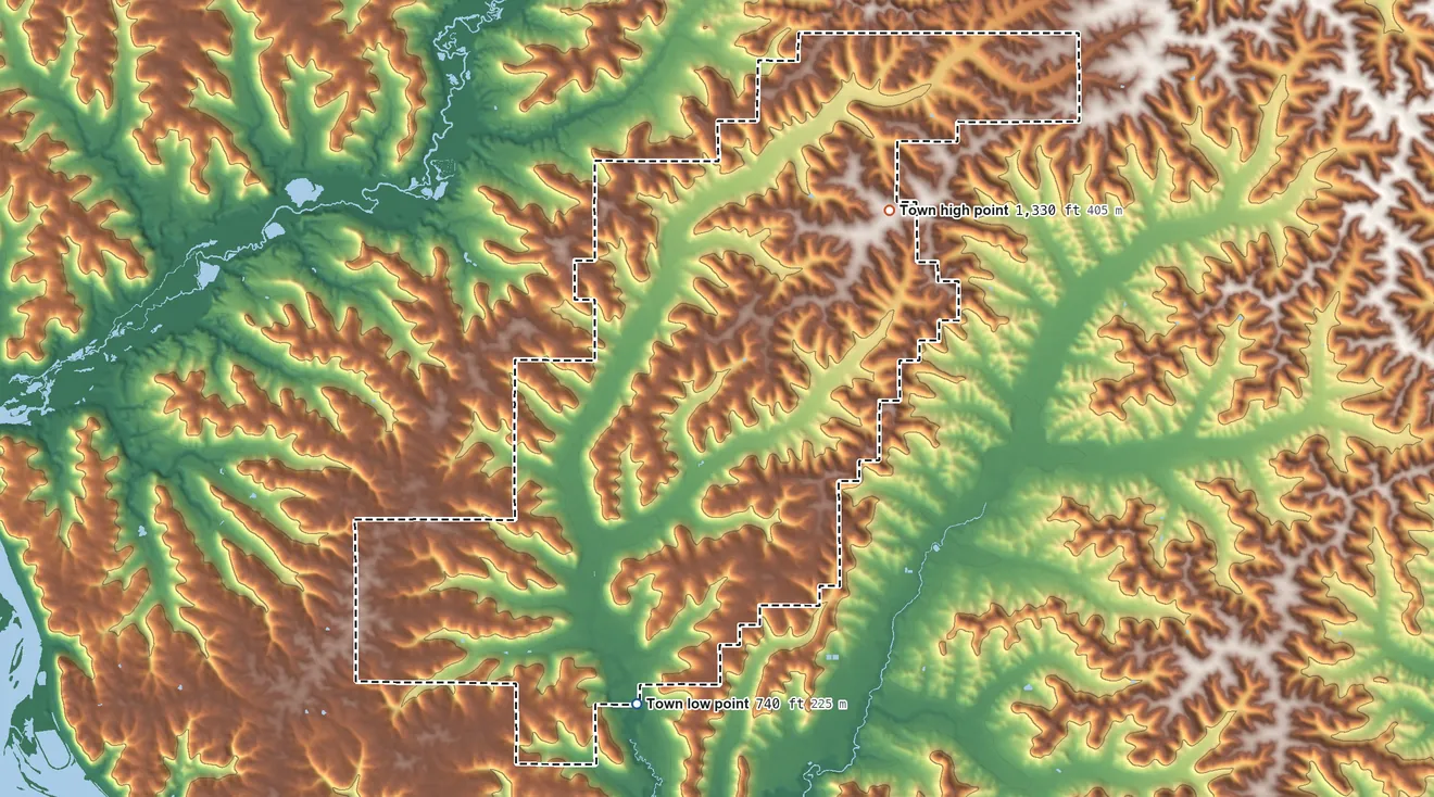 Topographic elevation map of Lincoln, Buffalo County, Wisconsin, shaded from 740 ft on the south side to 1,330 ft on the northeast side