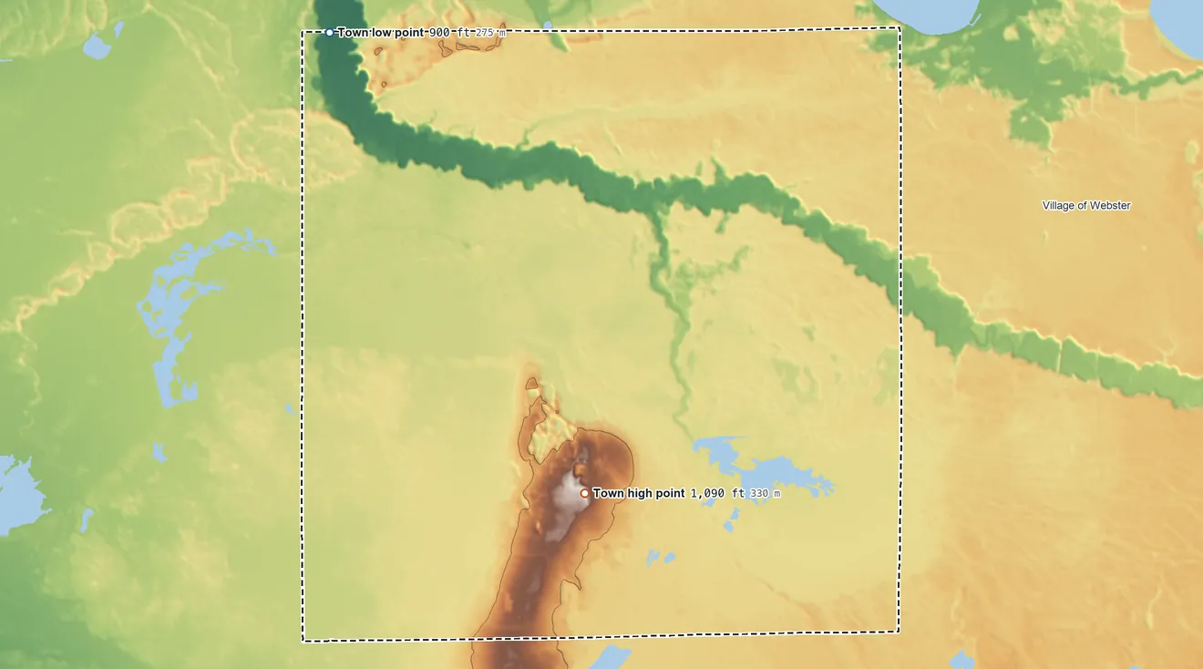 Topographic elevation map of Lincoln, Burnett County, Wisconsin, shaded from 900 ft on the northwest side to 1,090 ft on the southwest side