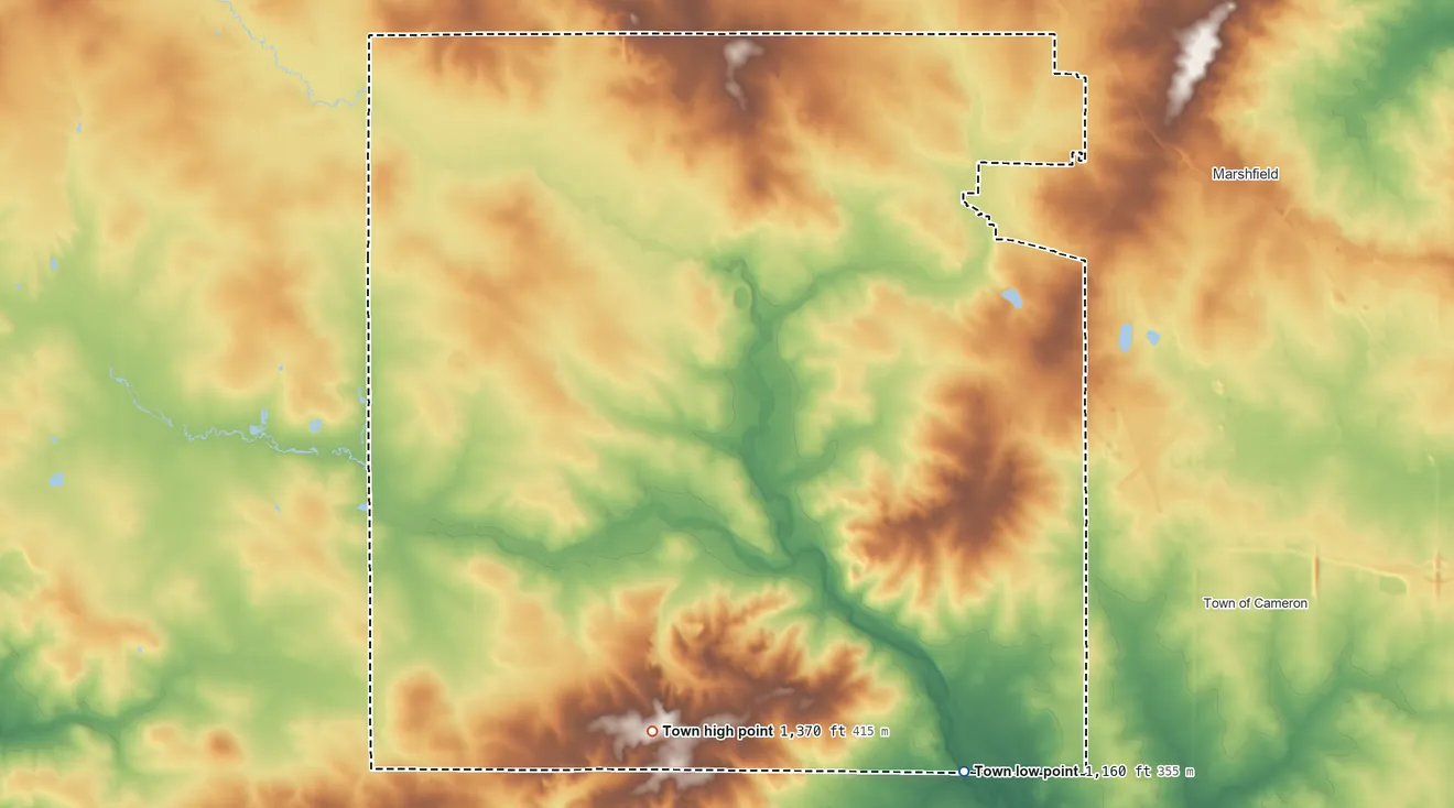 Topographic elevation map of Lincoln, Wood County, Wisconsin, shaded from 1,160 ft on the southeast side to 1,370 ft on the southwest side