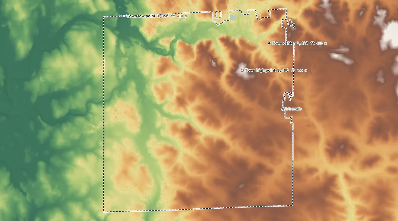 Topographic elevation map of Little Black, Wisconsin, shaded from 1,350 ft on the west side to 1,490 ft on the southwest side
