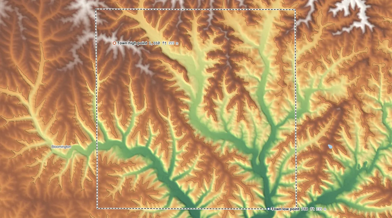 Topographic elevation map of Little Grant, Wisconsin, shaded from 780 ft on the southeast side to 1,160 ft on the northwest side
