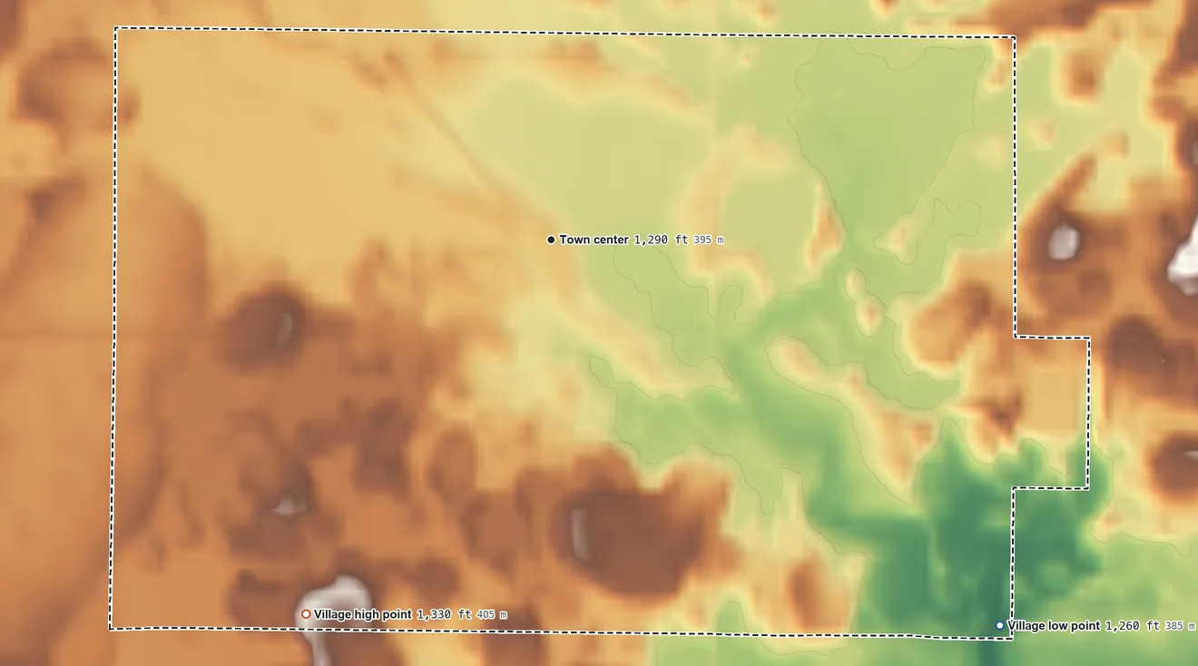 Topographic elevation map of Lublin, Wisconsin, shaded from 1,260 ft on the southeast side to 1,330 ft on the southwest side