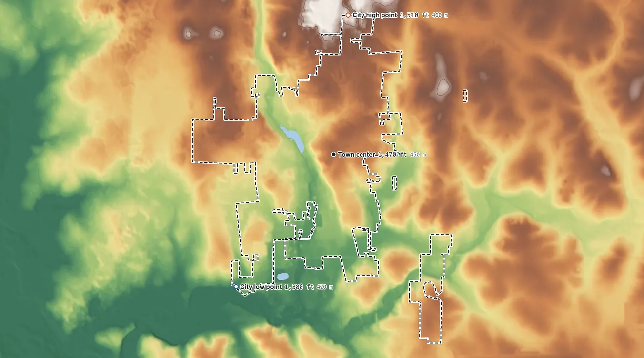 Topographic elevation map of Medford, Wisconsin, shaded from 1,380 ft on the southwest side to 1,510 ft on the north side