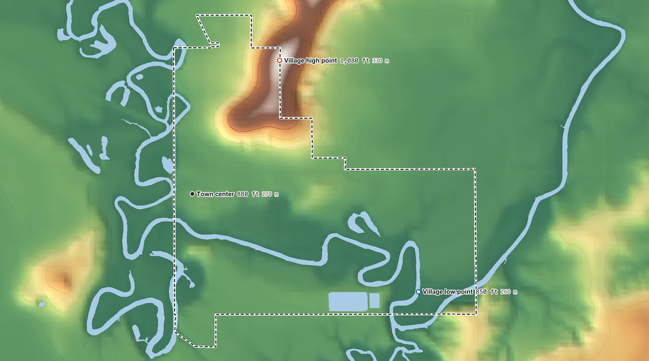 Topographic elevation map of North Freedom, Wisconsin, shaded from 850 ft on the southeast side to 1,080 ft on the northeast side