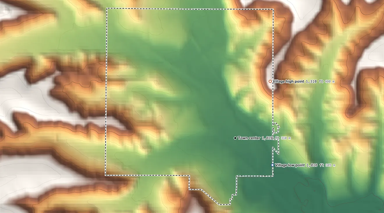 Topographic elevation map of Norwalk, Wisconsin, shaded from 1,010 ft on the southeast side to 1,310 ft on the northeast side