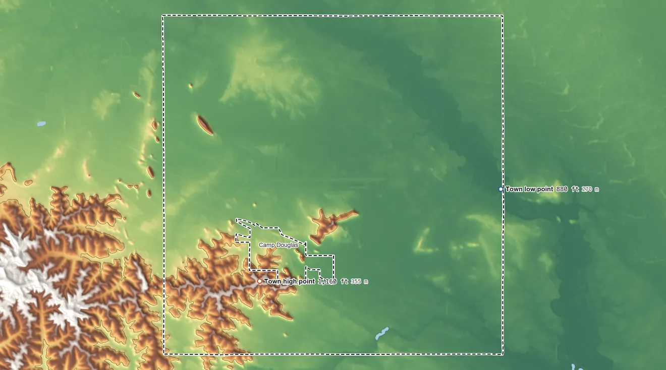 Topographic elevation map of Orange, Wisconsin, shaded from 880 ft on the southeast side to 1,160 ft on the southwest side