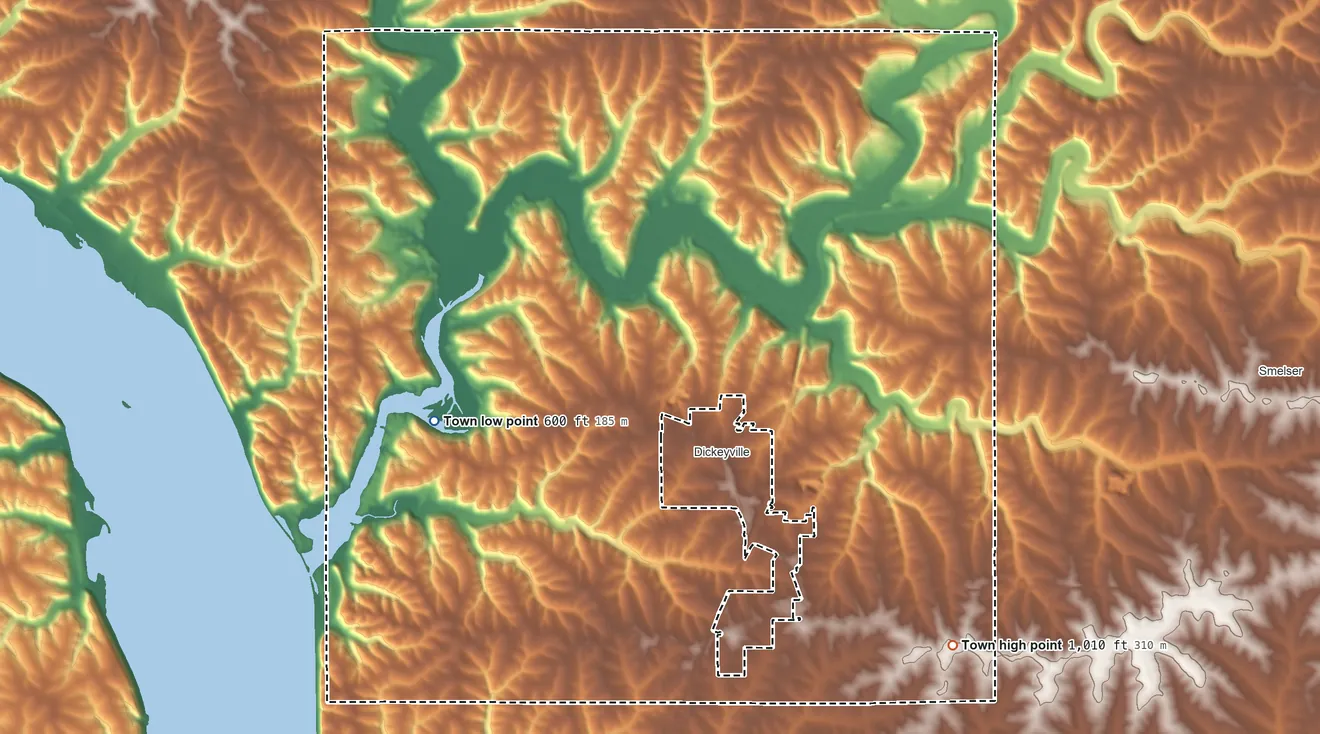 Topographic elevation map of Paris, Grant County, Wisconsin, shaded from 600 ft on the west side to 1,010 ft on the southeast side