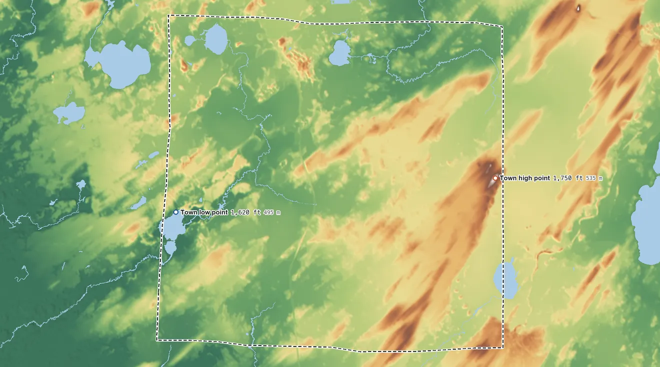Topographic elevation map of Piehl, Wisconsin, shaded from 1,620 ft on the southwest side to 1,750 ft on the southeast side