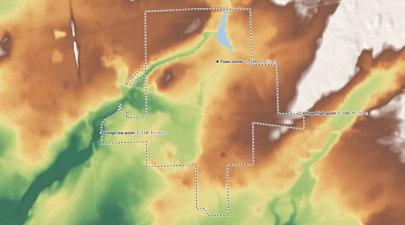Topographic elevation map of Prentice, Wisconsin, shaded from 1,510 ft on the southwest side to 1,580 ft on the southeast side