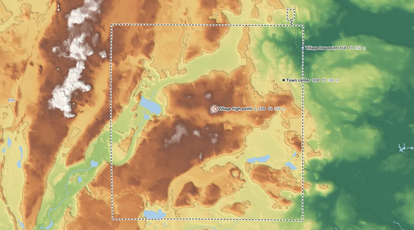Topographic elevation map of Richfield, Wisconsin, shaded from 860 ft on the northeast side to 1,180 ft on the southwest side