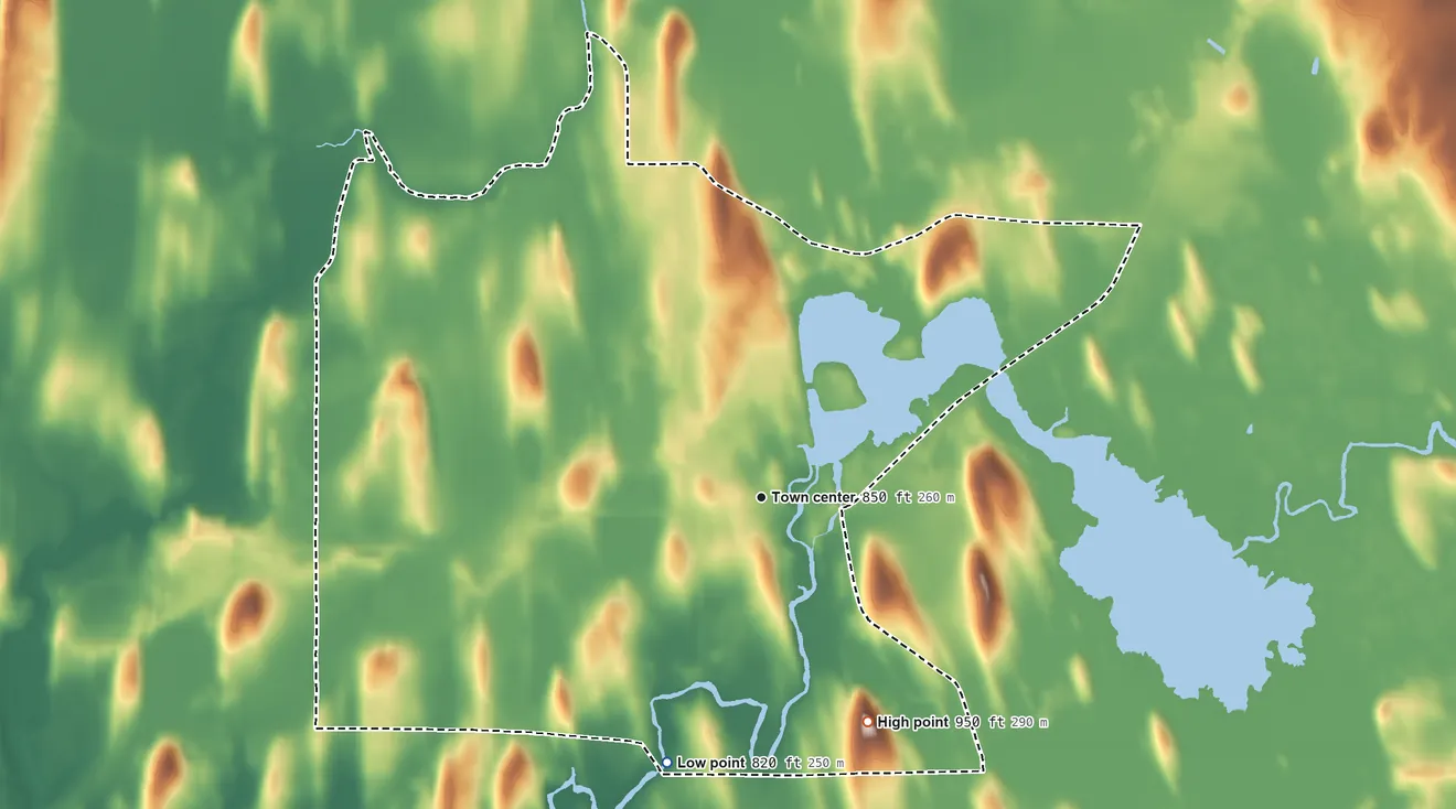 Topographic elevation map of Rome, Jefferson County, Wisconsin, shaded from 820 ft on the south side to 950 ft on the southeast side