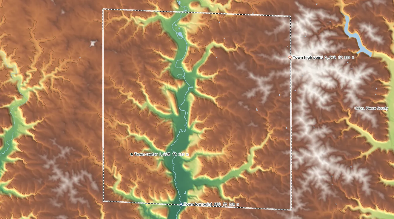 Topographic elevation map of Salem, Wisconsin, shaded from 680 ft on the southeast side to 1,170 ft on the northeast side