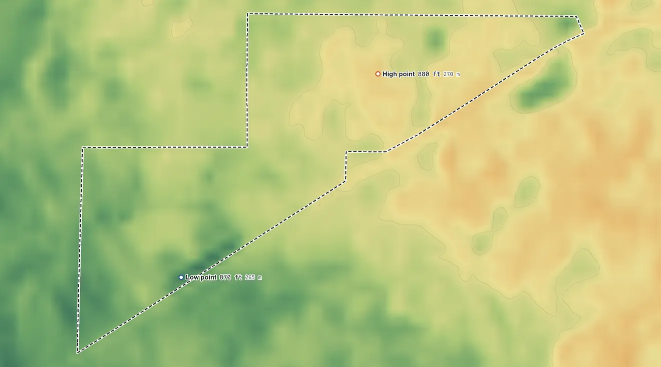 Topographic elevation map of Sand Pillow, Wisconsin, shaded from 870 ft on the southwest side to 880 ft on the northeast side