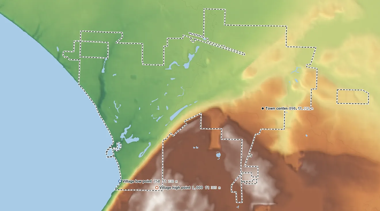 Topographic elevation map of Sherwood, Wisconsin, shaded from 750 ft on the southwest side to 1,000 ft on the southwest side