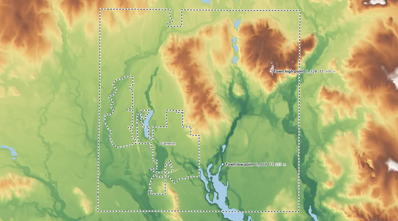 Topographic elevation map of Town of Stanley, Wisconsin, shaded from 1,040 ft on the southeast side to 1,320 ft on the east side
