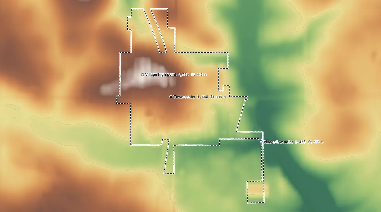 Topographic elevation map of Stetsonville, Wisconsin, shaded from 1,430 ft on the southeast side to 1,460 ft on the northwest side