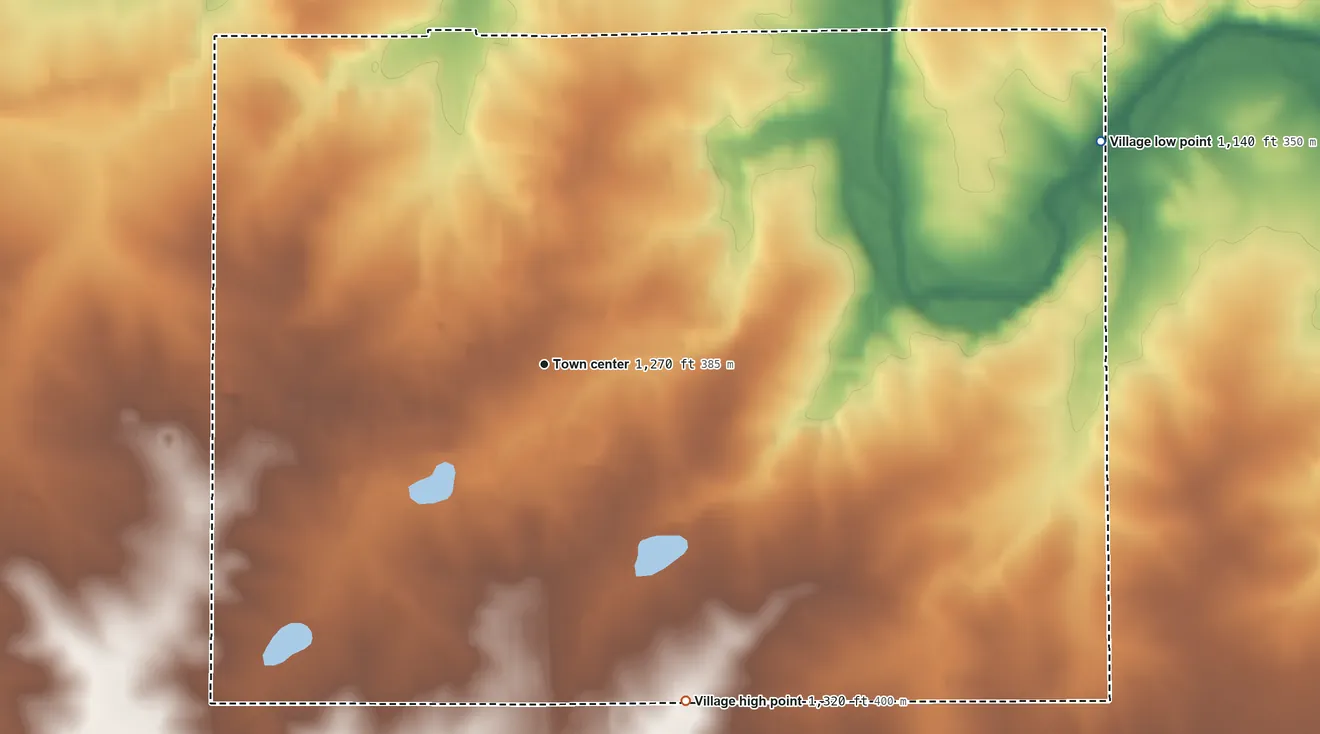 Topographic elevation map of Stratford, Wisconsin, shaded from 1,140 ft on the east side to 1,320 ft on the southeast side