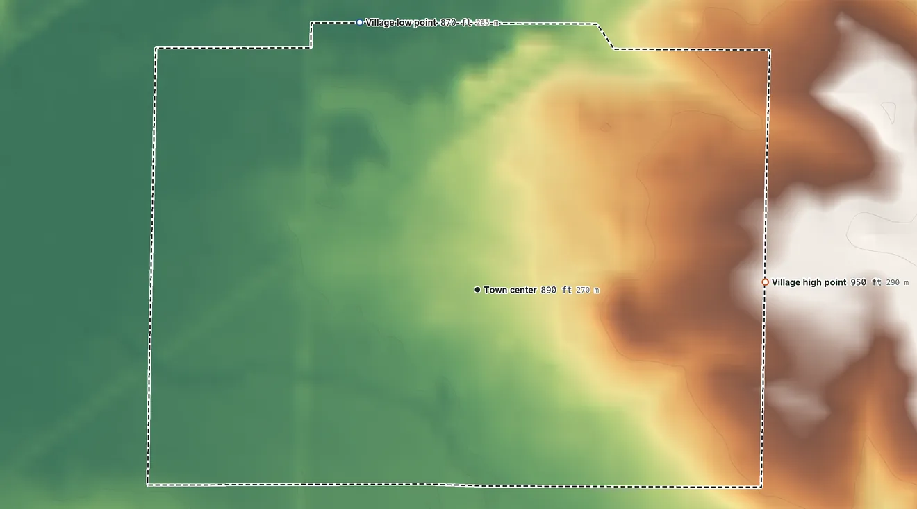 Topographic elevation map of Taylor, Wisconsin, shaded from 870 ft on the northwest side to 950 ft on the east side