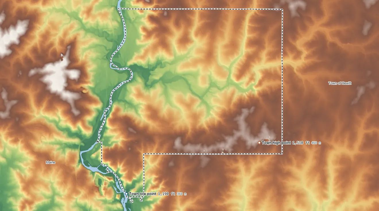 Topographic elevation map of Texas, Wisconsin, shaded from 1,190 ft on the southwest side to 1,510 ft on the east side