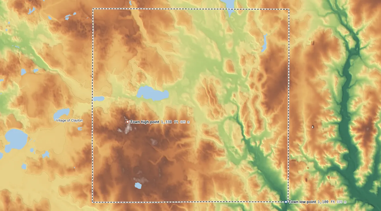 Topographic elevation map of Town of Turtle Lake, Wisconsin, shaded from 1,100 ft on the southeast side to 1,330 ft on the southwest side