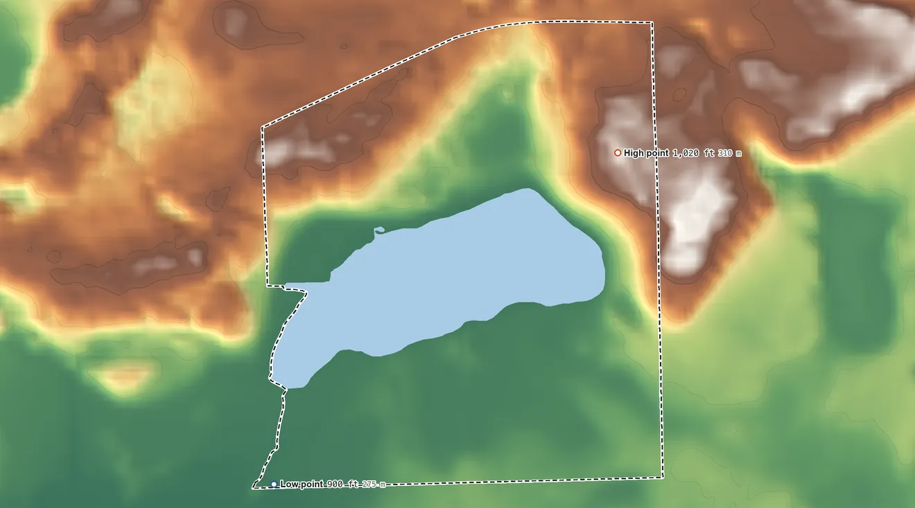 Topographic elevation map of Turtle Lake, Walworth County, Wisconsin, shaded from 900 ft on the southwest side to 1,020 ft near the middle