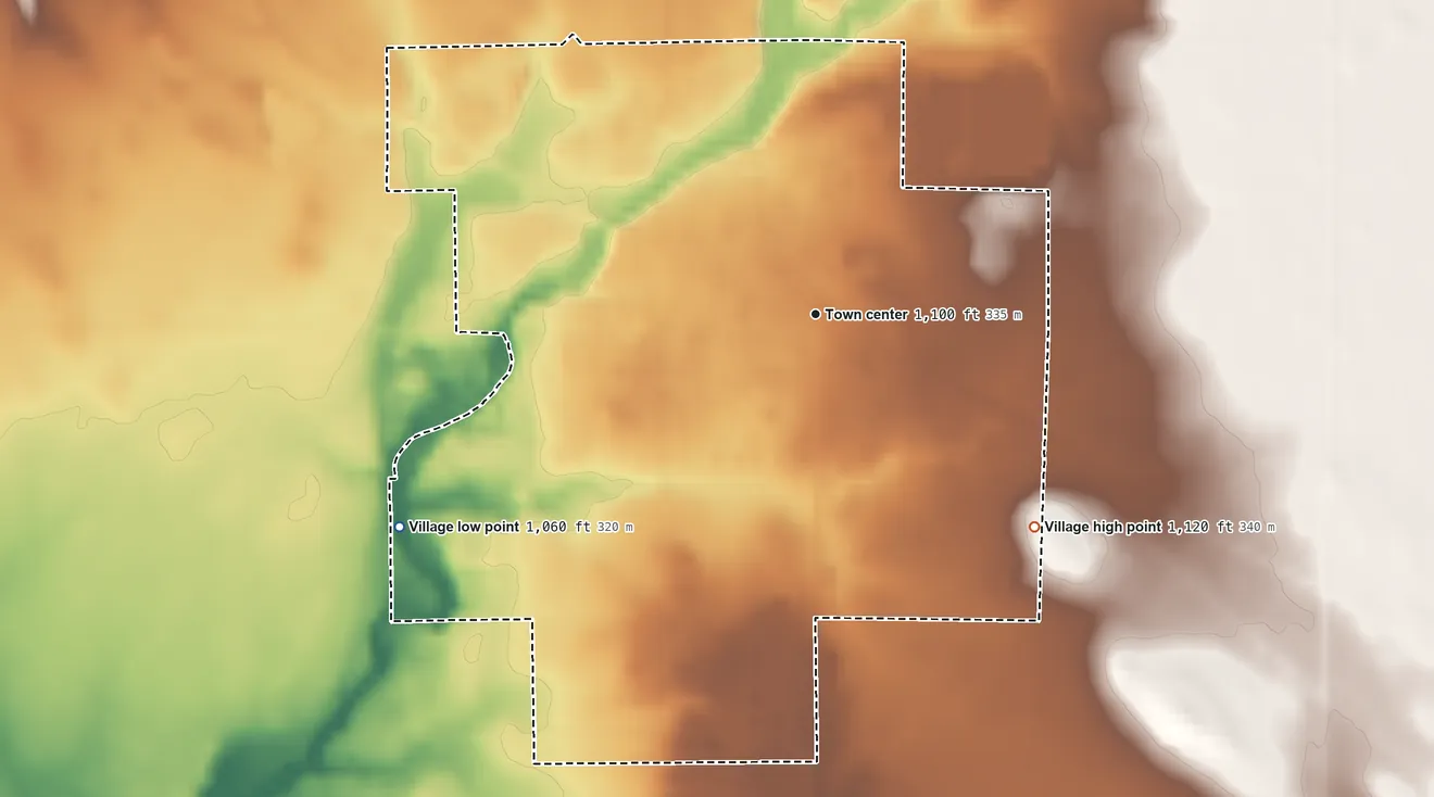 Topographic elevation map of Vesper, Wisconsin, shaded from 1,060 ft on the southwest side to 1,120 ft on the southeast side