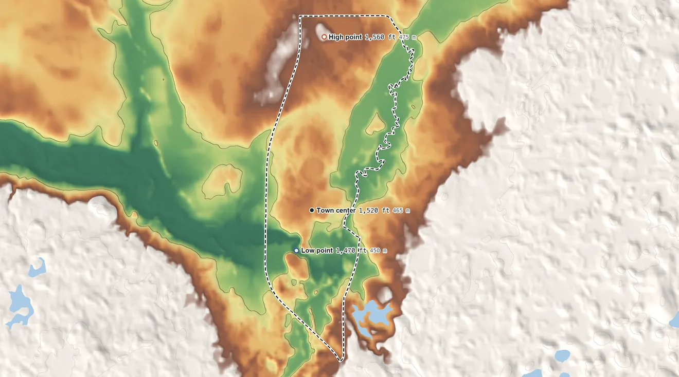 Topographic elevation map of Westboro, Taylor County, Wisconsin, shaded from 1,470 ft on the south side to 1,560 ft on the north side