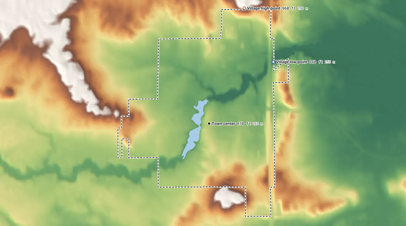 Topographic elevation map of Westfield, Wisconsin, shaded from 840 ft on the northeast side to 960 ft on the north side