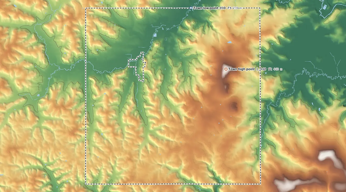 Topographic elevation map of Town of Westfield, Wisconsin, shaded from 890 ft on the north side to 1,440 ft on the northeast side