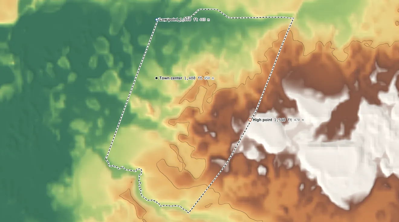 Topographic elevation map of Whittlesey, Wisconsin, shaded from 1,460 ft on the north side to 1,540 ft on the southeast side