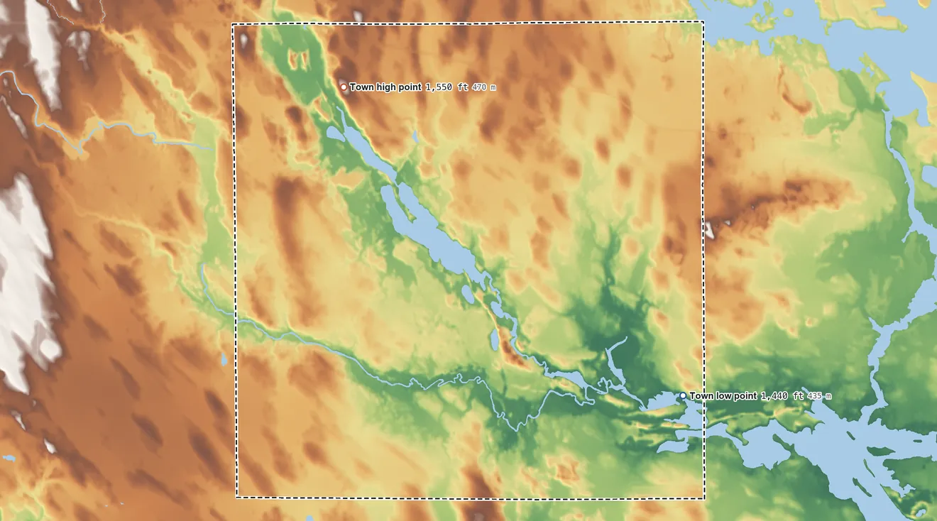 Topographic elevation map of Wilson, Lincoln County, Wisconsin, shaded from 1,440 ft on the southeast side to 1,550 ft on the northwest side