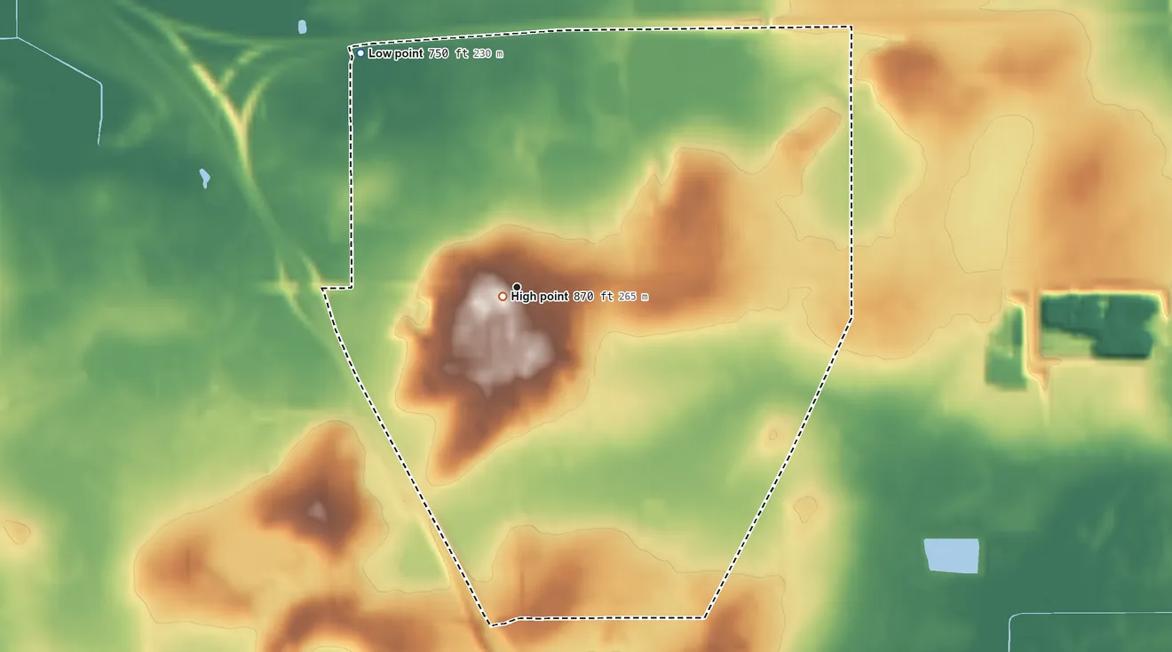 Topographic elevation map of Winchester, Winnebago County, Wisconsin, shaded from 750 ft on the northwest side to 870 ft near the middle