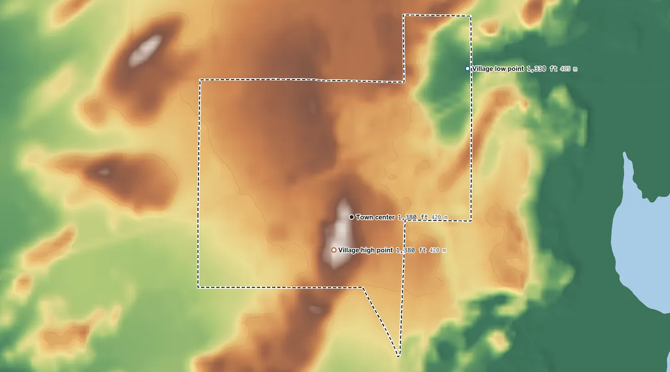 Topographic elevation map of Village of Winter, Wisconsin, shaded from 1,330 ft on the northeast side to 1,380 ft near the middle