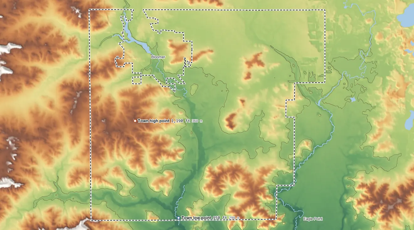 Topographic elevation map of Woodmohr, Wisconsin, shaded from 950 ft on the south side to 1,190 ft on the west side