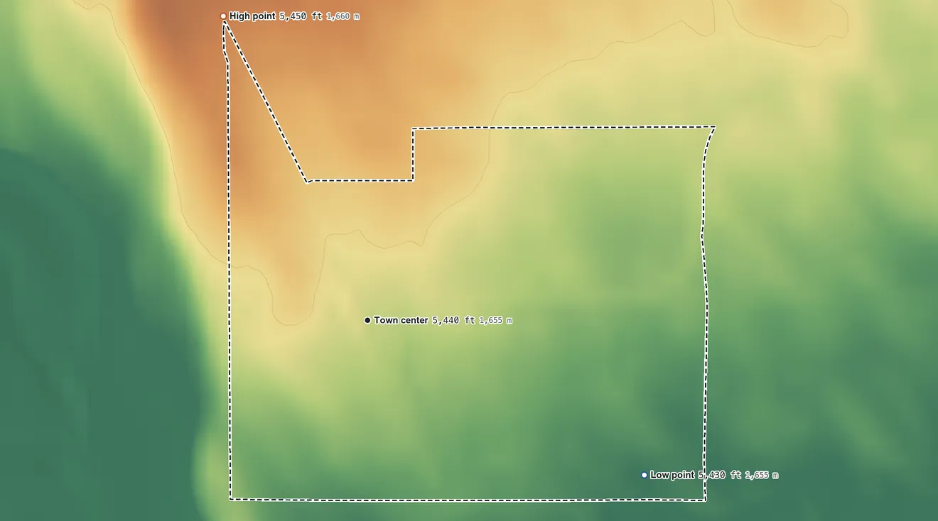 Topographic elevation map of Carpenter, Wyoming, shaded from 5,430 ft on the southeast side to 5,450 ft on the northwest side