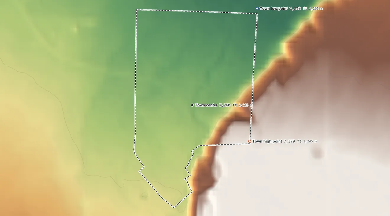 Topographic elevation map of Elk Mountain, Wyoming, shaded from 7,240 ft on the northeast side to 7,370 ft on the southeast side