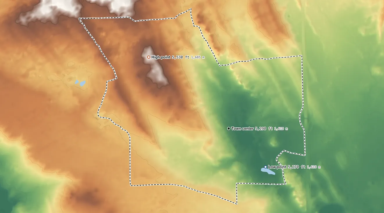 Topographic elevation map of Homa Hills, Wyoming, shaded from 5,270 ft on the southeast side to 5,530 ft on the northwest side