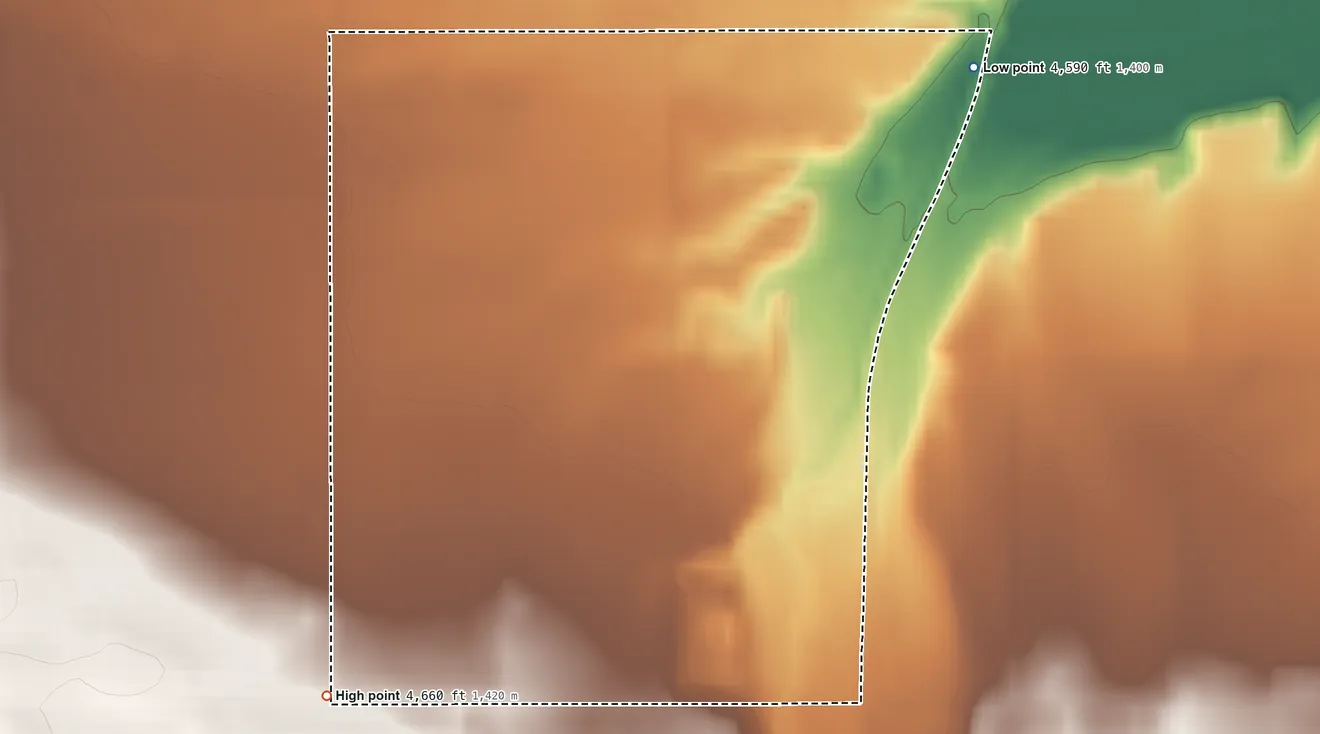 Topographic elevation map of Lakeview North, Wyoming, shaded from 4,590 ft on the northeast side to 4,660 ft on the southwest side