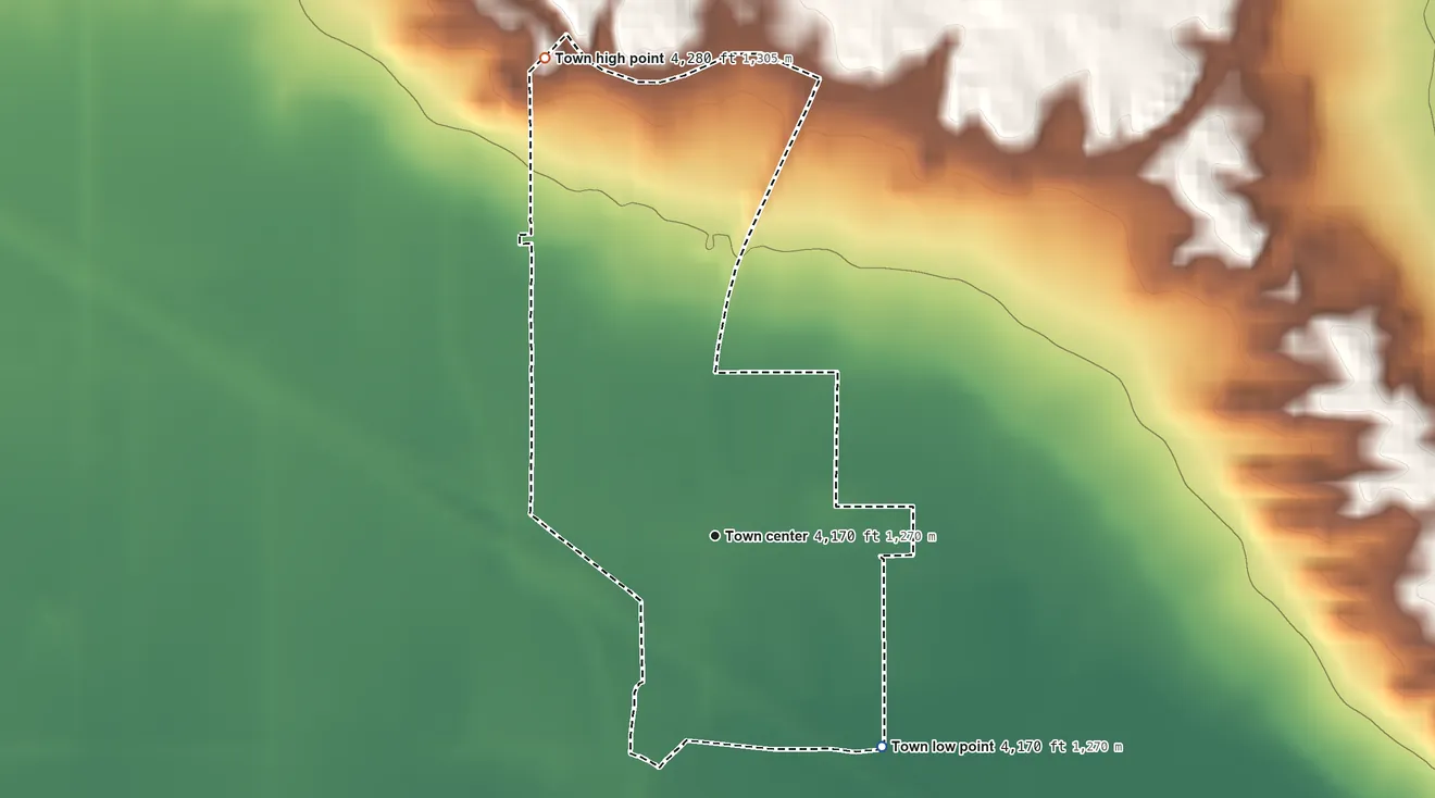 Topographic elevation map of Lingle, Wyoming, shaded from 4,170 ft on the southeast side to 4,280 ft on the north side