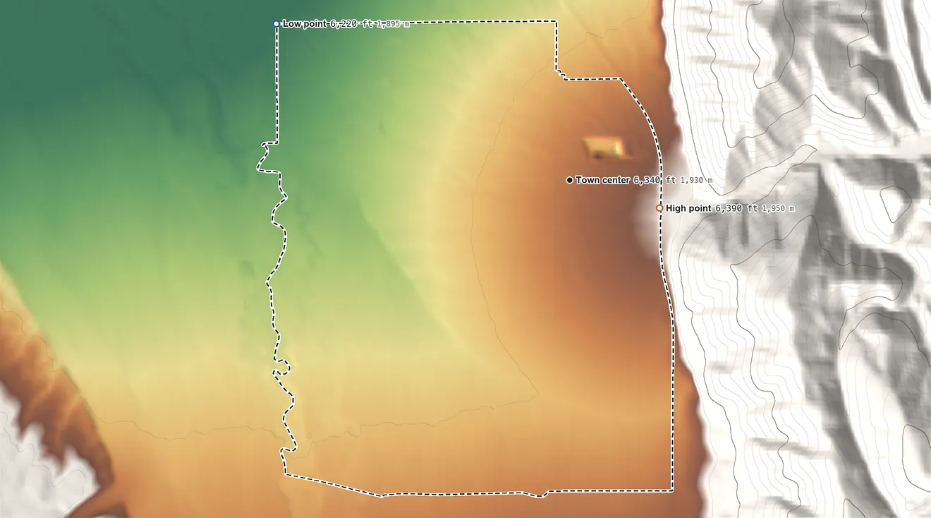 Topographic elevation map of Osmond, Wyoming, shaded from 6,220 ft on the northwest side to 6,390 ft at the foot of the Salt River Range