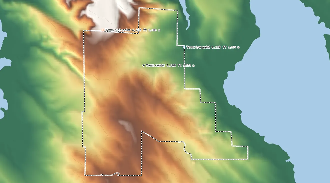 Topographic elevation map of Pine Haven, Wyoming, shaded from 4,110 ft on the northeast side to 4,290 ft on the northwest side
