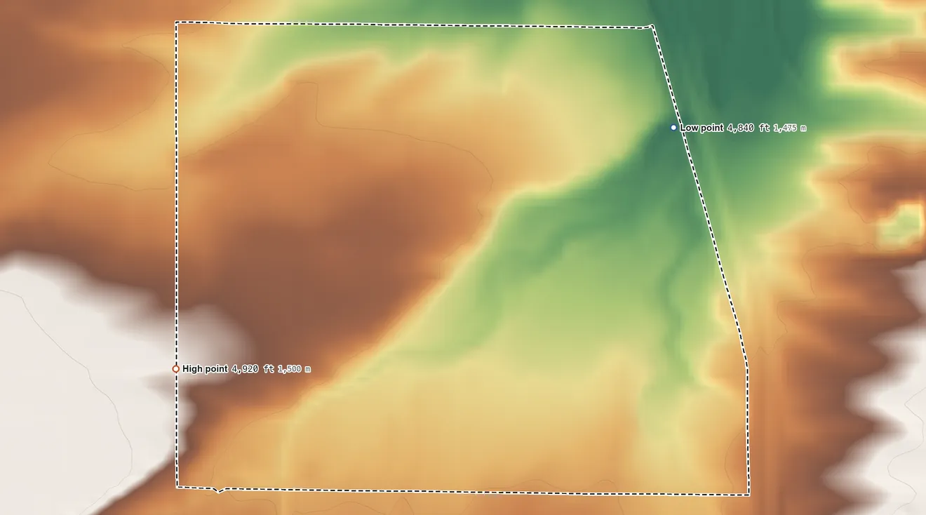 Topographic elevation map of Whiting, Wyoming, shaded from 4,840 ft on the east side to 4,920 ft on the southwest side